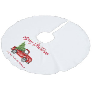 Roter Pinsel Schrift Vintage-LKW Weihnachten Leinenimitat Weihnachtsbaumdecke