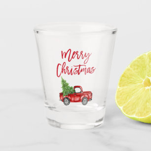 Roter Pinsel Schrift Vintage-LKW Weihnachten Schnapsglas