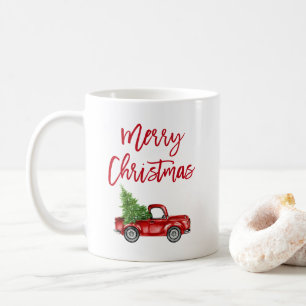 Roter Pinsel Schrift Vintage-LKW Weihnachtsbaum Kaffeetasse