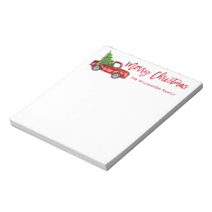 Roter Pinsel Schrift Vintage-LKW Weihnachtsbaum Notizblock