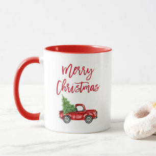 Roter Pinsel Schrift Vintage LKW Weihnachtsbaum Ro Tasse