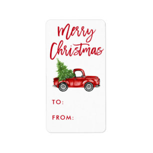 Roter Pinsel Schrift Vintage-LKW Weihnachtsgeschen Adressaufkleber