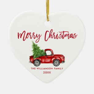 Roter Pinsel Schrift Vintage-Roter LKW Herz Keramik Ornament