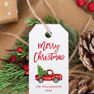 Roter Pinsel Schrift Weihnachten Vintage LKW Geschenkanhänger