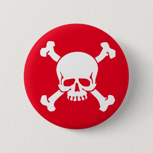 Roter Piratenschädel und Kreuzknochen Button (Vorderseite)