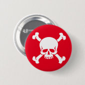 Roter Piratenschädel und Kreuzknochen Button (Vorne & Hinten)