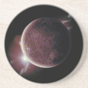 roter Planet im Universum mit Aura und Sternen Getränkeuntersetzer