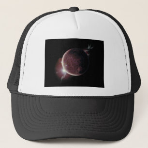 roter Planet im Universum mit Aura und Sternen Truckerkappe