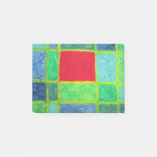Roter Platz in einem abstrakten blauen Gitter Post-it Klebezettel