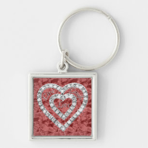 Roter Platz Live-Laugh Liebe Diamond Herz Keychain Schlüsselanhänger