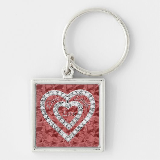 Roter Platz Live-Laugh Liebe Diamond Herz Keychain Schlüsselanhänger (Vorne)