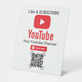 Roter Play-Button YouTube Abonnieren QR-Code Weiß Sockelschild (Vorderseite)