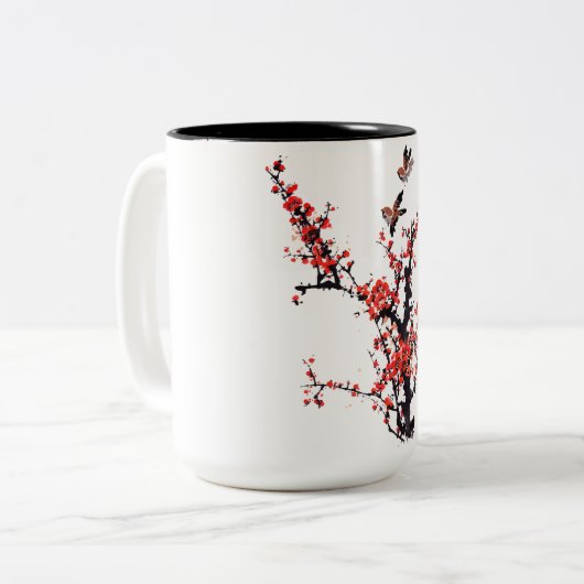 Roter Plum Blossom Zweifarbige Tasse (Vorderseite Links)