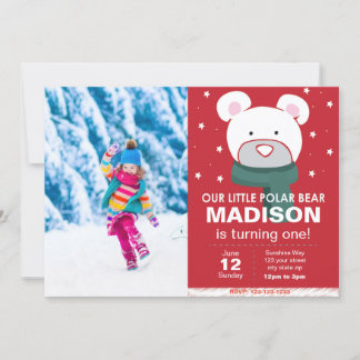 Roter Polar Bär Geburtstagsfeier Einladung mit Fot