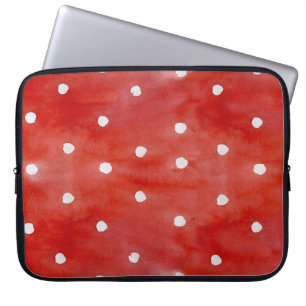 Roter Polka Punkt, Wasserfarben nahtloses Muster. Laptopschutzhülle