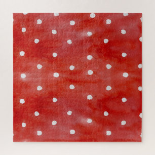 Roter Polka Punkt, Wasserfarben nahtloses Muster. Puzzle