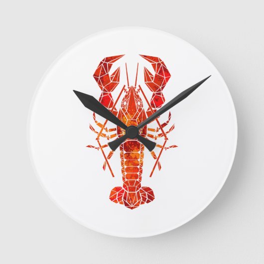 Roter polygonaler Hummer Runde Wanduhr (Vorderseite)