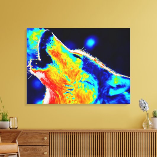 Roter Pop Art Wolf Wrapped Canvas Leinwanddruck (Insitu (Wohnzimmer))