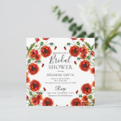 Roter Poppy Romantische Blumen Elegantes Brautpart Einladung (Stehend Vorderseite)