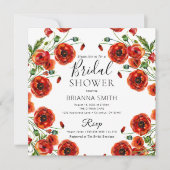 Roter Poppy Romantische Blumen Elegantes Brautpart Einladung (Vorderseite)