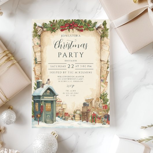 Roter Postkasten Winterurlaub Einladung