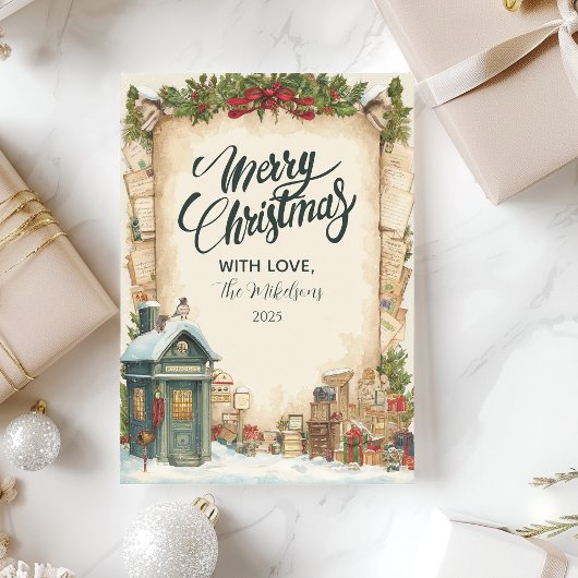 Roter Postkasten Winterurlaub Feiertagskarte