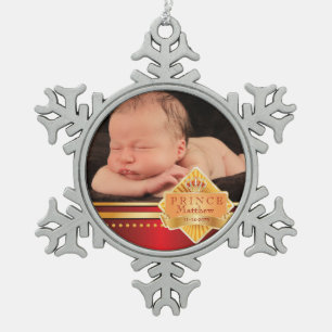 Roter Prinz Baby Junge Foto Weihnachten Schneeflocken Zinn-Ornament