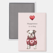 Roter Pullover Weiße Herzen Glück ist ein Hund Magnet (Vorderseite/Rückseite)