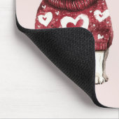 Roter Pullover Weiße Herzen Glück ist ein Hund Mousepad (Ecke)