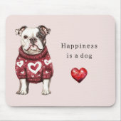 Roter Pullover Weiße Herzen Glück ist ein Hund Mousepad (Vorne)