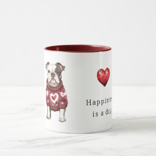 Roter Pullover Weiße Herzen Glück ist ein Hund Tasse