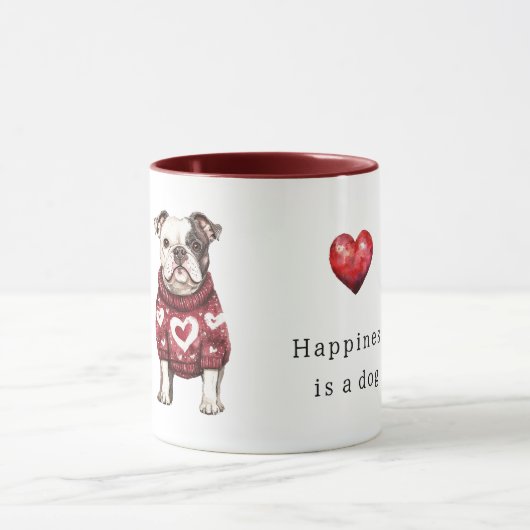 Roter Pullover Weiße Herzen Glück ist ein Hund Tasse (Zentrum)