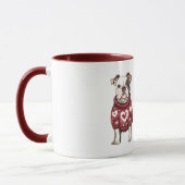 Roter Pullover Weiße Herzen Glück ist ein Hund Tasse (Links)