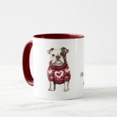 Roter Pullover Weiße Herzen Glück ist ein Hund Tasse (Vorderseite Links)