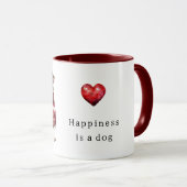 Roter Pullover Weiße Herzen Glück ist ein Hund Tasse (VorderseiteRechts)