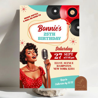 Roter Punkt Retro 50er Button Up Girls Adult Gebur Einladung