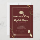 Roter Rahmen Wein Glitzer Grad Cap Red Einladung (Vorderseite)