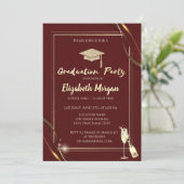 Roter Rahmen Wein Glitzer Grad Cap Red Einladung (Stehend Vorderseite)