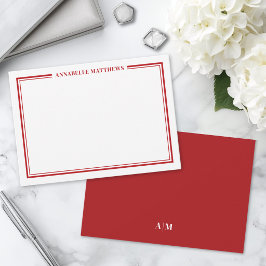 Roter Rand Minimalistischer Namensmonogramm Mitteilungskarte