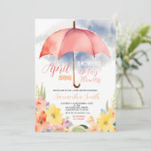 Roter Regenschirm April Duschen bringen Mai Blume Einladung (Stehend Vorderseite)