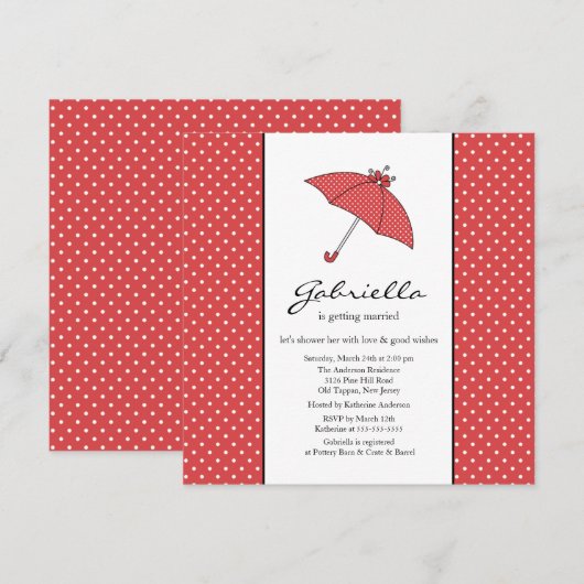 Roter Regenschirm-Dusche Einladung (Vorne/Hinten)