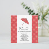 Roter Regenschirm-Dusche Einladung (Stehend Vorderseite)