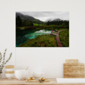 Roter Regenschirm grüner See Poster (Küche)