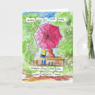 Roter Regenschirm, Haiku, Folkkunstdruck, Niedlich Karte