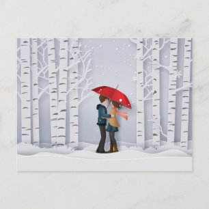 Roter Regenschirm im Schnee Postkarte
