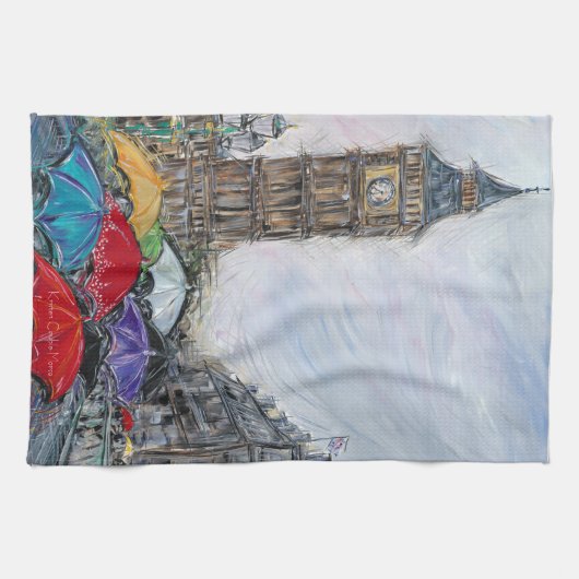 Roter Regenschirm in London Geschirrtuch (Horizontal)