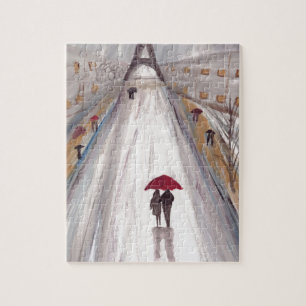 Roter Regenschirm Paris Liebespaar Puzzle