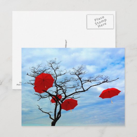 Roter Regenschirm Postkarte (Vorne/Hinten)