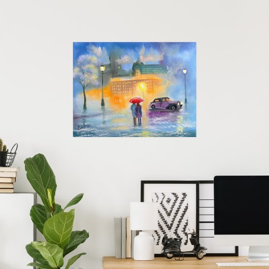 Roter Regenschirm - romantisches Paar Wanderung Poster (Heimbüro)