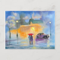 Roter Regenschirm - romantisches Paar Wanderung